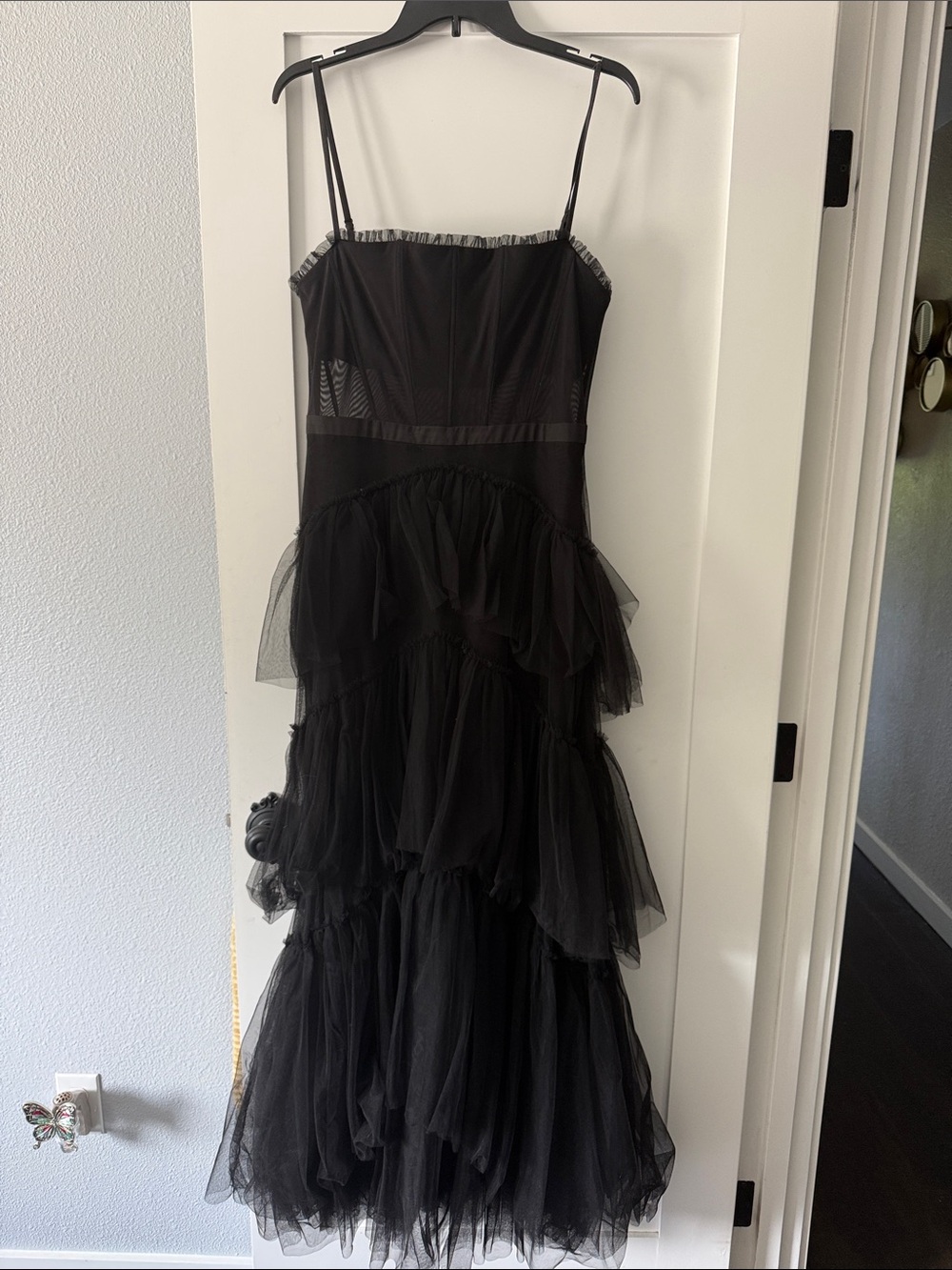 Betsy & Adam Black Tulle Evening Dress